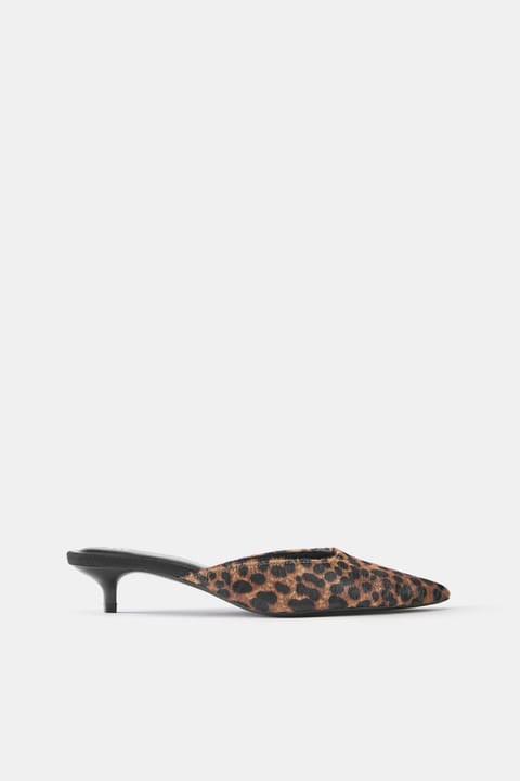 کفش پاشنهدار چرم طرح پلنگی پشت باز Pull&Bear
