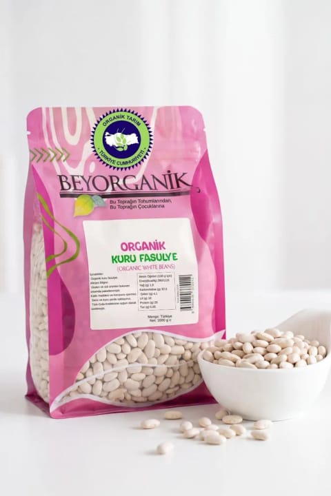 BEYORGANİK لوبیای سفید ارگانیک ۱ کیلوگرمی (دارای آنالیز سموم و آفلاتوکسین)