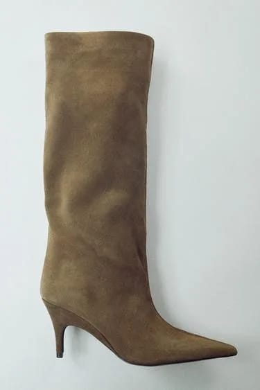 چکمه چرمی جیر پاشنه‌دار SPLIT SUEDE HEELED BOOTS