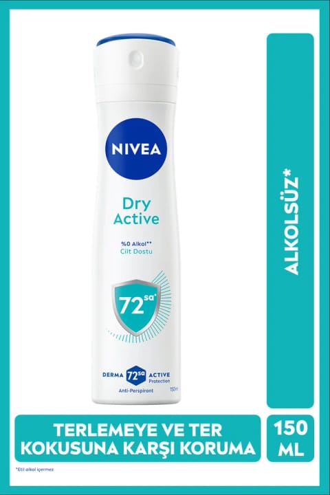 NIVEA دئودورانت اسپری زنانه Dry Active 150ml با محافظت 72 ساعته در برابر تعریق و بوی عرق