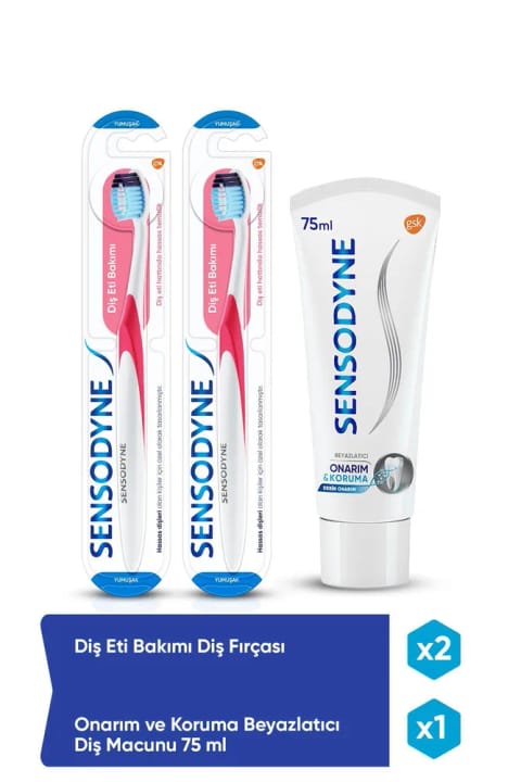 Sensodyne ترمیم و محافظت سفیدکننده + مراقبت از لثه ست مسواک دو عددی