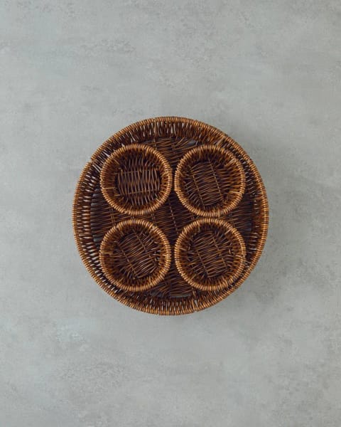 ست سرو Boho Rattan ۵ تکه ۲۷×۲۷×۵ سانتی‌متر قهوه‌ای