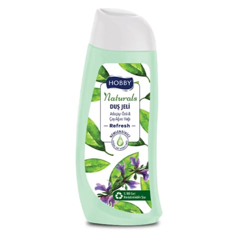 Hobby Naturals دوش ژل Refresh مریم گلی و روغن درخت چای 500 میلیلیتر