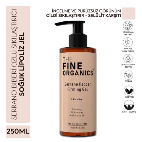 The Fine Organics ژل لیپولیز سرد سفتکننده با عصاره فلفل سرانو، ضد سلولیت و ترک پوست، ۲۵۰ میلیلیتر