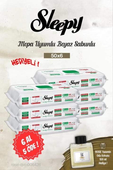 Sleepy Mopa Uyumlu Beyaz Sabun 50'li 6 Al 5 Öde, Rosie Yasemin Oda Kokusu