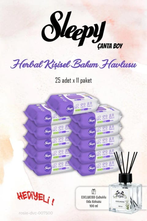 Sleepy دستمال مرطوب شخصی 11 بسته، 25 عددی عطر Herbal و ROSIE