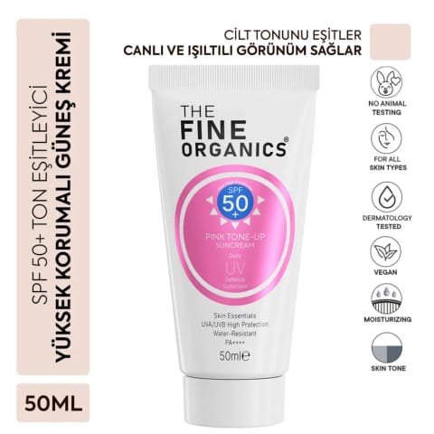 The Fine Organics SPF+50 تون یکنواختکننده ضدآفتاب صورتی محافظت بالا ۵۰ میلیلیتر