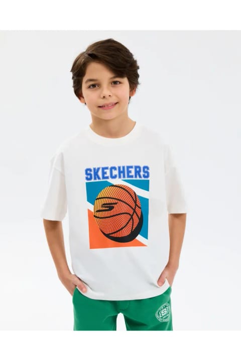 SKECHERS B Graphic Tee تیشرت اورسایز پسرانه بزرگ سفید SK2610...