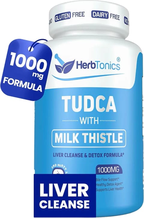 Herbtonics TUDCA با خار مریم، Pterostilbene و نمک صفرا برای پاکسازی و سم‌زدایی کبد، بهبود جریان صفرا و سلامت گوارش، ۶۰ کپسول