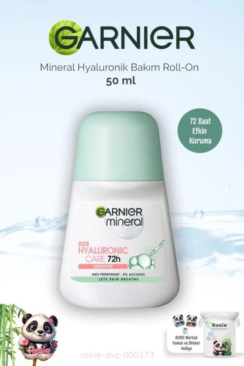 رول‌آن هیالورونیک ۷۲ ساعته Garnier Mineral ۵۰ میلی‌لیتر با پنبهٔ ROSIE