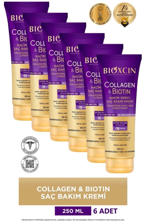 شامپو تقویت کننده حجم موی کلاژن و بیوتین Bioxcin - بسته ۶ عددی ۲۵۰ میلی‌لیتری