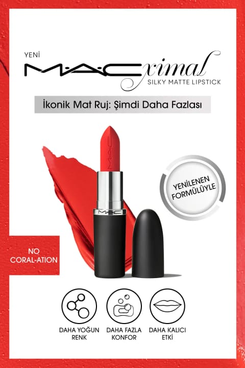 رژ لب مات ابریشمی M·A·C M·A·Cximal با اثر مرطوب‌کنندگی و رنگ intense — No Coral Ation