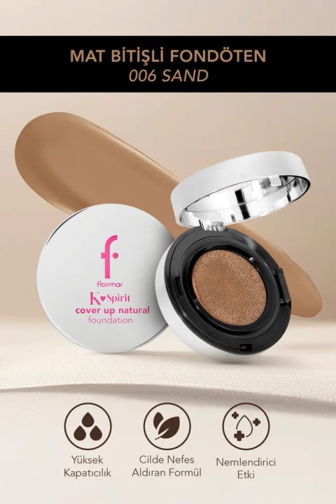 فونداسیون کوشن Flormar K-Spirit Cover Up با پوشش دهی بالا و پایانی نیمه مات — 005 Beige