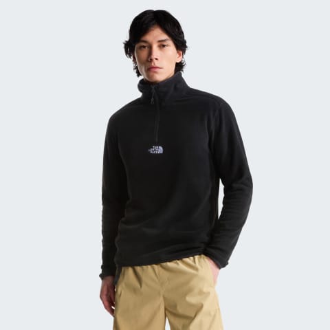 پوشاک پلار مردانه مشکی The North Face Glacier با زیپ ۱/۴ و لوگوی گلدوزیشده