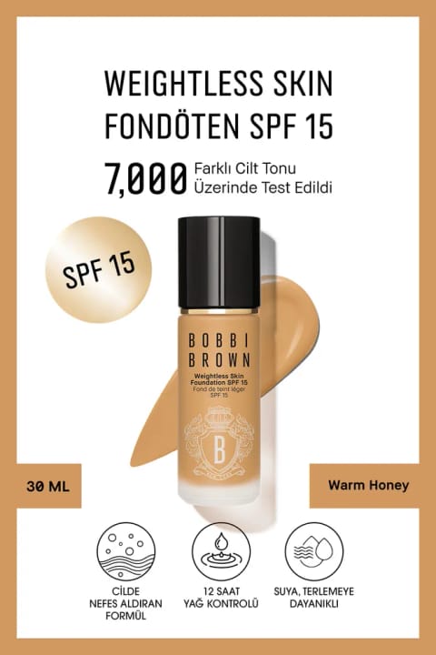 BOBBI BROWN فونداسیون وزن سبک Weightless Skin Foundation W-066 Warm Honey