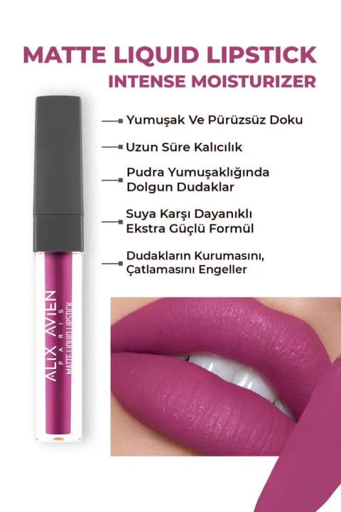 Alix Avien رژ لب مایع مات بلند ماندگار با بافت مخملی و بدون خشکی — 516 True Fuchsia