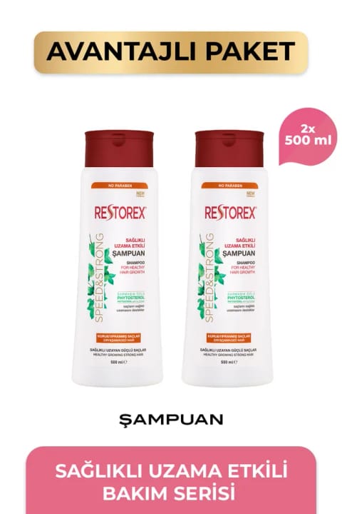شامپوی ترمیمی Restorex Speed Strong مخصوص موهای خشک و معمولی ۲×۵۰۰ میل
