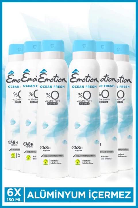 Emotion Ocean Fresh دئودورانت زنانه وگان 6x150ml خشک شدن سریع، بدون ایجاد لکه