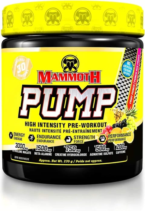 پیش‌تمرین MAMMOTH PUMP با تمرکز بالا و ریکاوری سریع ۲۷۰ گرم - Fruit Punch ۳۰ سروینگ