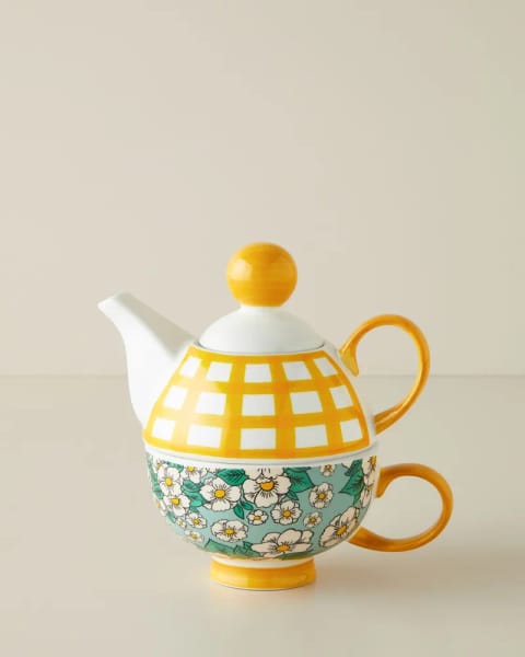 ست قوری Country Whisper New Bone China حجم 380 – 260 میلی‌لیتر رنگ سبز-زرد