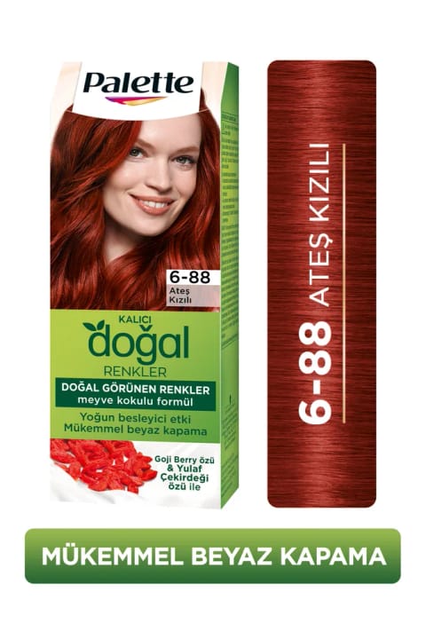 Palette رنگ موی دائمی سایههای طبیعی 6-88 قرمز آتشین با عصاره Goji Berry