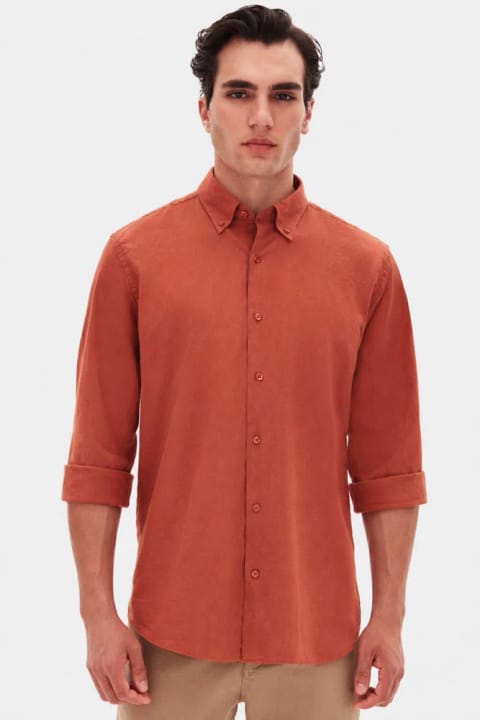 D'S Damat کتانی Comfort یقه دکمهدار مدل کوتاه برش راحت با ظاهر کتان