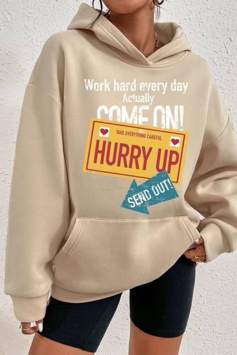 سویشرت اورسایز یونیسکس چاپ Hurry Up uyguntarz