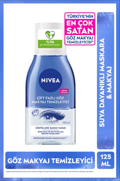 NIVEA پاککننده دو فاز آرایش چشم ۱۲۵ میلیلیتر با بیوتین و مراقبت از مژه