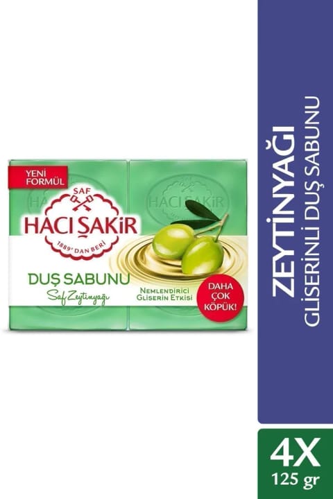Hacı Şakir صابون بدن زیتونی خالص با گلیسیرین 4×125 گرم