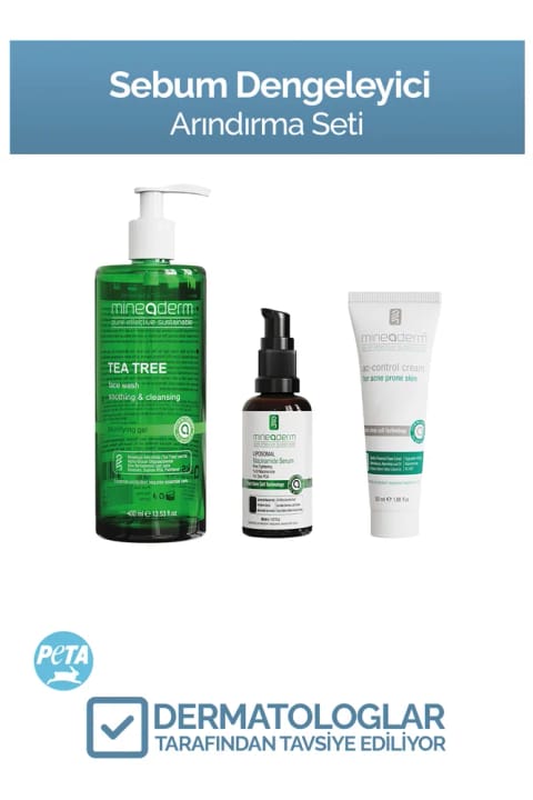 ست مراقبت پوست ضد سبوم mineaderm - پاککننده درخت چای و Niacinamide...