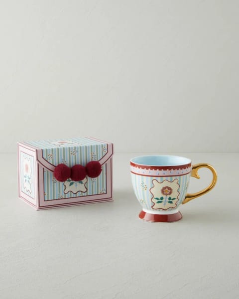 ماگ New Bone China Nostalgic Wildflower ۴۶۰ میلی‌لیتر آبی – زرشکی