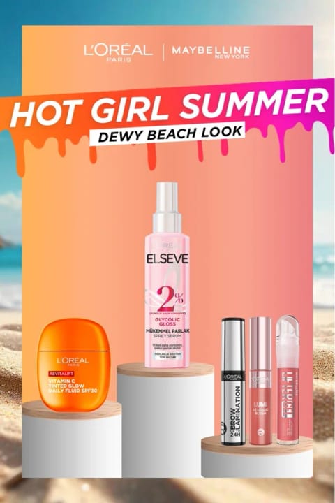 ست L'Oreal Paris Dewy Beach Look: ضدآفتاب، اسپری مو، تثبیتکننده ابرو و...