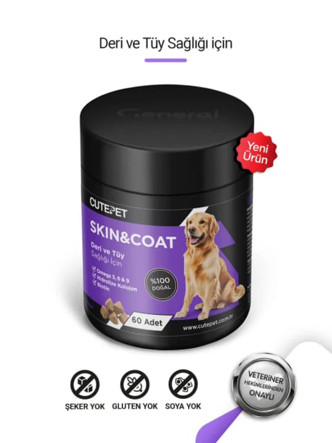 Cutepet Skin & Coat قرص سلامت پوست و موی سگ 60 عددی – حاوی Omega 3-6-9، Biotin و Collagen