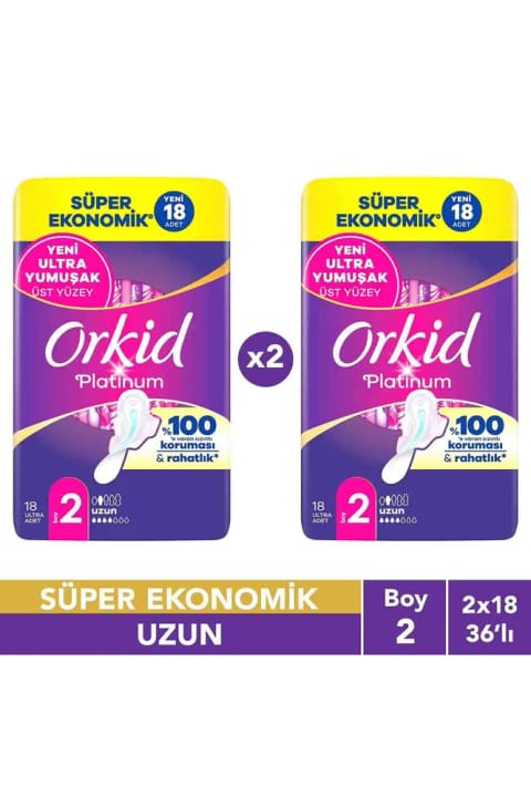 Orkid Platinum بلند (سایز 2) 18 عددی فوق اقتصادی نوار بهداشتی x2