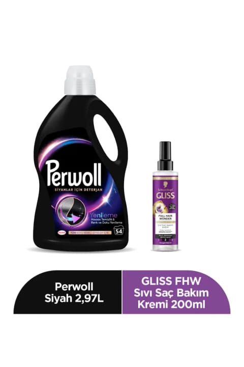 Perwoll مایع لباسشویی مخصوص لباس‌های مشکی ۲٫۹۷ لیتر + Gliss Full Hair Wonder ماسک مو ۲۰۰ میلی‌لیتر