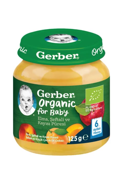 GERBER پوره ارگانیک سیب، هلو و زردآلو 125 گرم