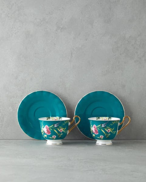 ست فنجان چای ۴ پارچه ۲ نفره Vanilla New Bone China ۲۲۰ میلی‌لیتر فیروزه‌ای