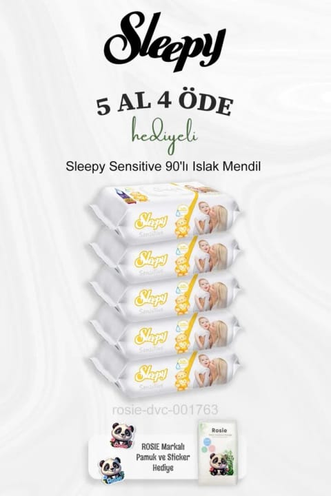 Sleepy Sensitive 90'lı Islak Mendil 5 Al 4 Öde ve Rosie Pamuk