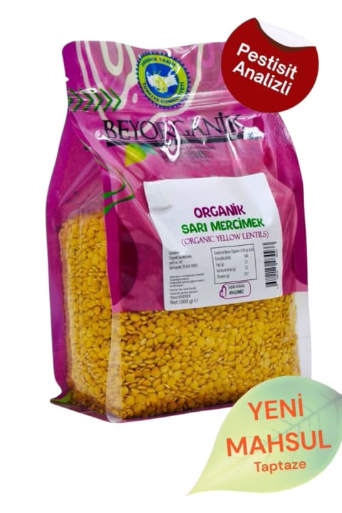 BEYORGANİK عدس زرد ارگانیک 1 کیلوگرم (دارای آنالیز سموم و آفلاتوکسین)