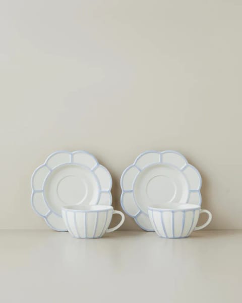ست فنجان چای ۴ پارچه ۲ نفره Soft Cloud Stoneware 150 میلی‌لیتر آبی روشن