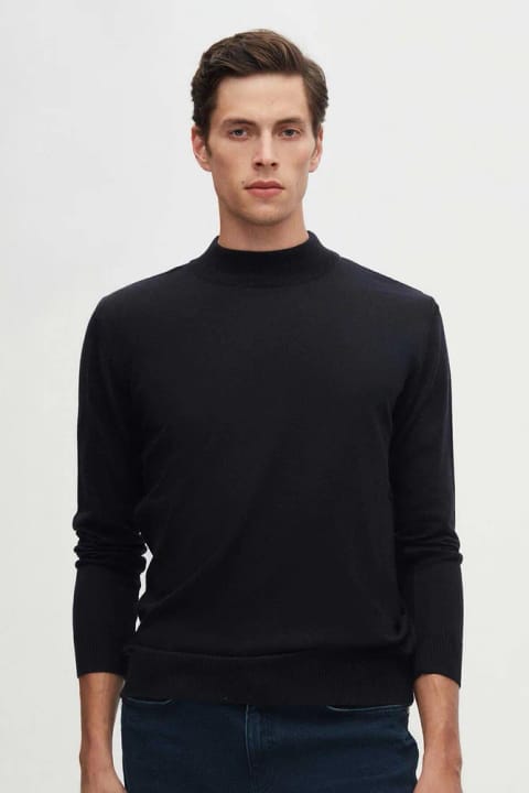 D'S Damat Regular Fit سرمه‌ای پنبه‌ای نیمه یقه‌اسکی تریکو