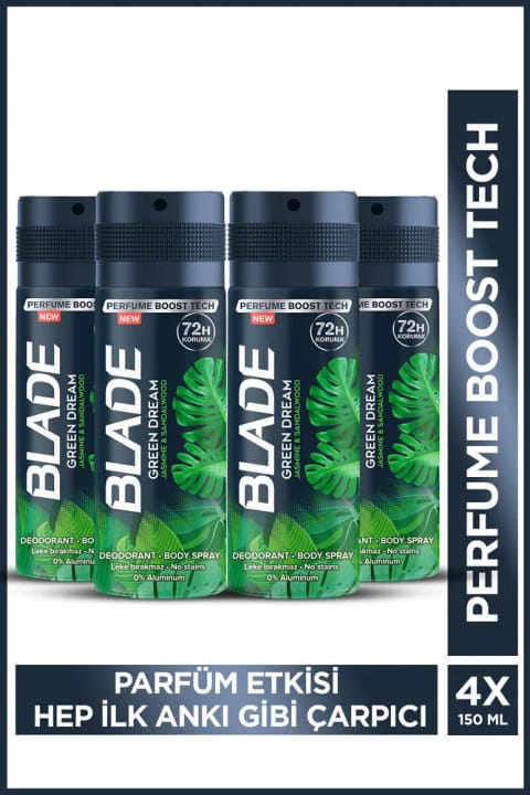 Blade Green Dream اسپری بدن و دئودورانت بدون آلومینیوم مردانه 4×150 میلیلیتر خشک سریع