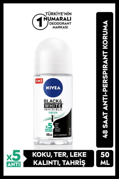 NIVEA رولآن دئودورانت زنانه Black&White Invisible Fresh 50ml ضد لکه