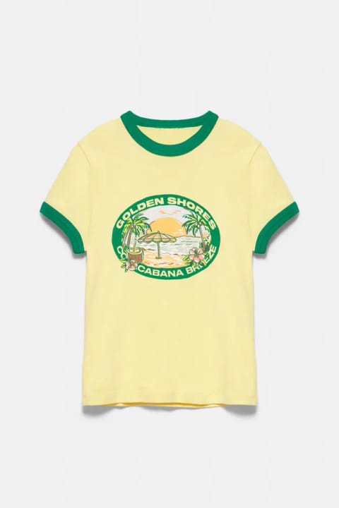 Pull&Bear تیشرت زرد طرح Copacabana