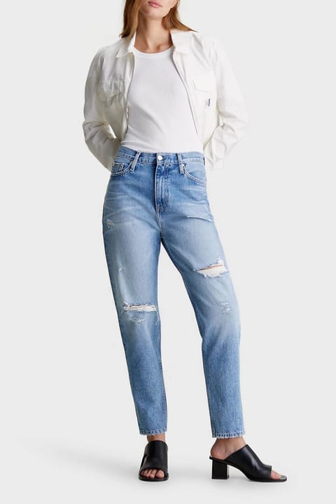 شلوار جین مام بلند کمر Calvin Klein با جزئیات پارگی مدل J20J2233101AA