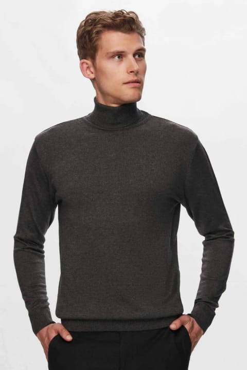 D'S Damat Regular Fit آنتراسیت یقه ماهیگیری پلیور نخی مخلوط