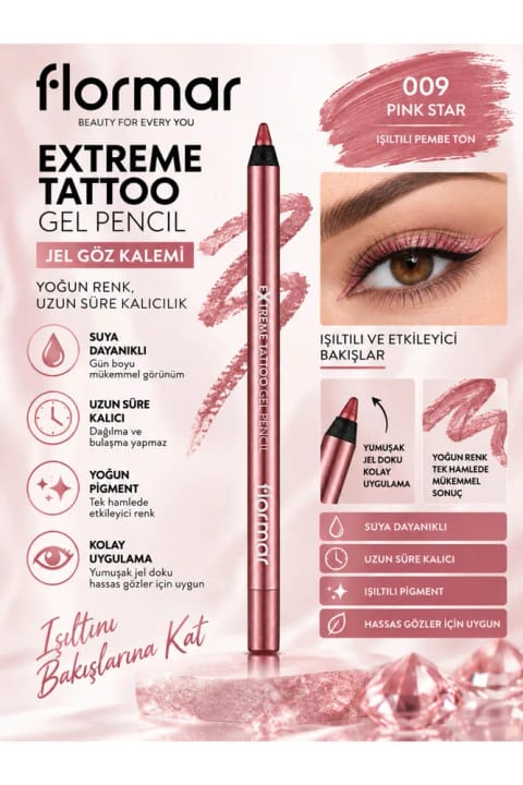 Flormar Extreme Tattoo - 009 Pink Star - 1.2 گرم – مقاوم به آب با پیگمنت غنی