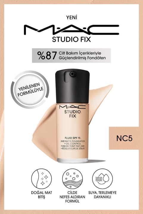 فونداسیون مات ماندگار ۲۴ ساعته M.A.C Studio Fix Fluid SPF15 - رنگ NC5