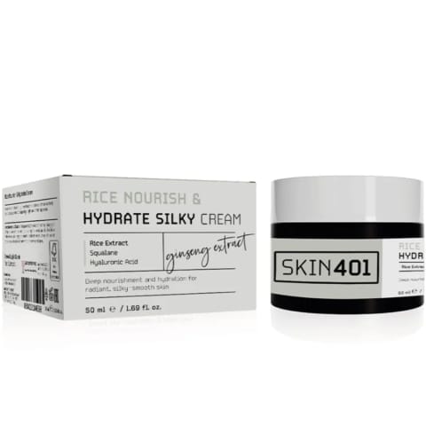 Skin401 کرم ابریشمی مرطوب‌کننده عصاره برنج 50 میلی‌لیتر