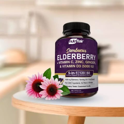 مکمل Elderberry با Vitamin C، Zinc و Vitamin D3 NutriFlair — ۱۲۰ کپسول
